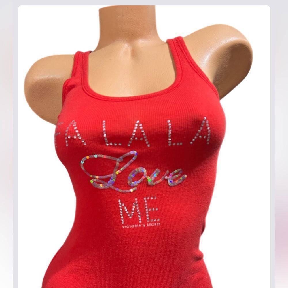 Victorias Secret Christmas Fa La La Love ME Ribbed rhinestone tank top Red S